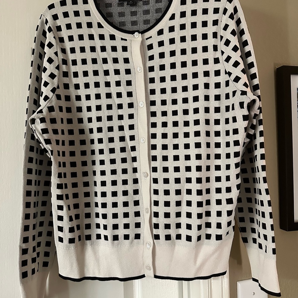 Ann Taylor Black and White Checkered Cardigan XL - Picture 2 of 6
